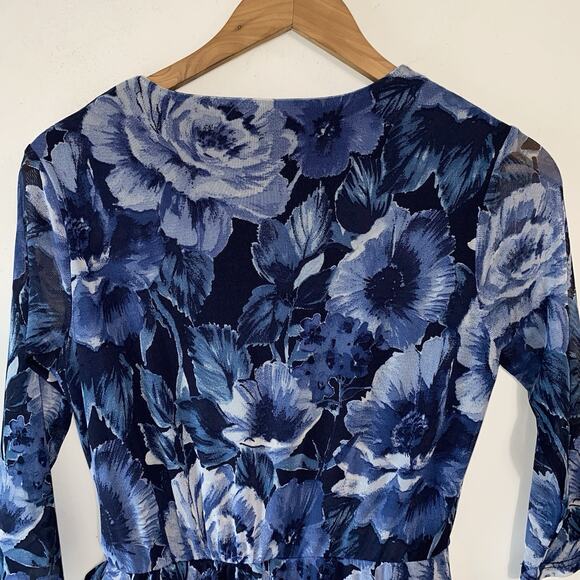 Enfocus Floral Y2K Faux Wrap Fairy Dress SZ 4P Semi Sheer Asymmetrical Hem - Picture 8 of 12